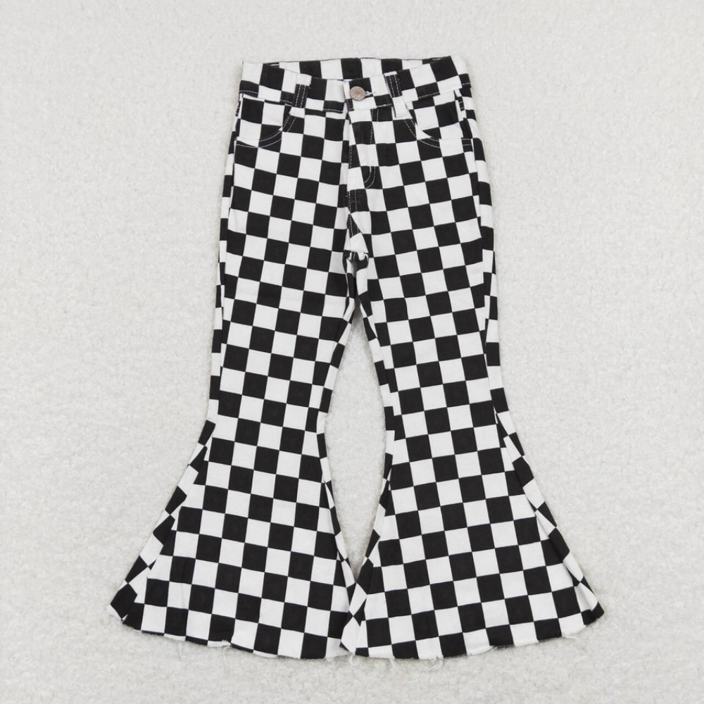 NWT Black and white checkered girls flared jeans